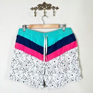 Chubbies Large Swim Trunks 5.5" Inseam Colorblock Paint Splatter Teal Pink
